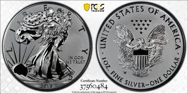 2019-W $1 Silver Eagle Enhanced Rev PR Pride of Two Nations, U.S. Set First Strike PR70