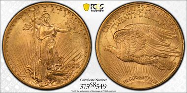 1908-D $20 Motto MS63