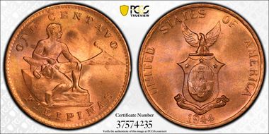 1944-S 1C KM-179 MS65RD