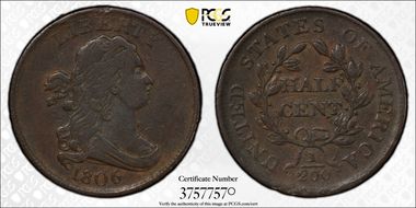1806 1/2C Small 6, No Stems VF30BN