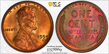 1954-D 1C MS65RB
