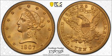 1907 $10 Liberty MS64