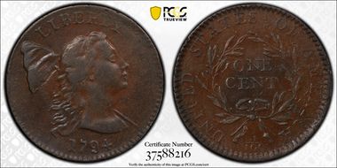 1794 1C Double Chin, S-19b Head of 1793 XF40BN