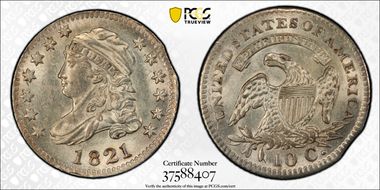 1821 10C Large Date MS62+ 