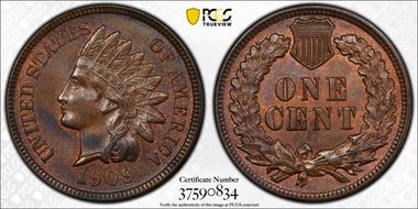 1909 1C Indian MS62BN