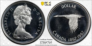 1967 S$1 PL67DCAM