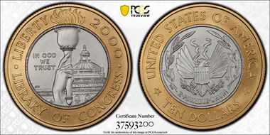 2000-W $10 Library of Congress Bimetallic MS70