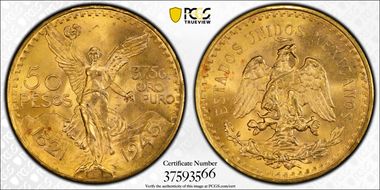 1945 50 Peso KM-481  Au MS66