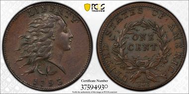 1793 1C Wreath, Vine and Bars, S-5 AU58BN