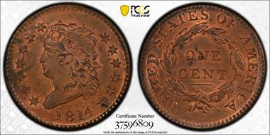 1814 1C Sheldon-295 Plain 4 MS64RB