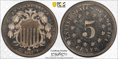 1867 5C No Rays, Pattern Reverse PR63CAM