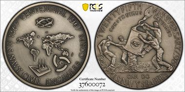 1967-P Medal D1967-1a Matte Silver 76mm SEABEES Anniversary SP67