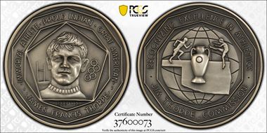 1973-P Medal D1973-3b Silver 76mm Jim Thorpe Memorial MS68