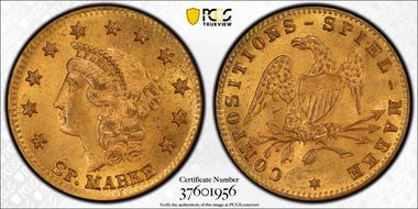 No Date Tk $5 Compositions-Spiel Marke  Brass 22mm MS65