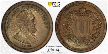 (1866) $3 J-C1866-7 Brass RE MS63