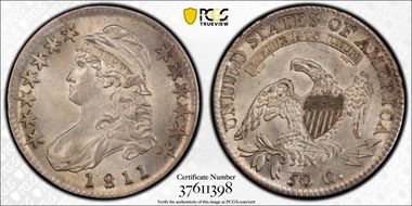 1811 50C O-106 AU58+