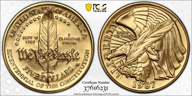 1987-W $5 Constitution MS70