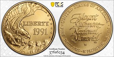 1991-W $5 Mount Rushmore MS70