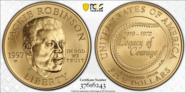 1997-W $5 Jackie Robinson MS70