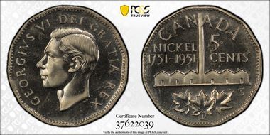 1951 5C Nickel Bicentennial SP65
