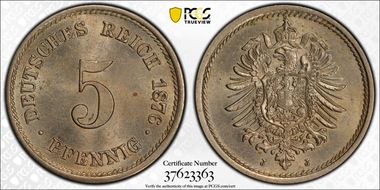 1876-J 5 Pfg J-3 MS63