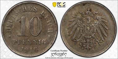 1916-D 10 Pfg Iron J-298 AU53