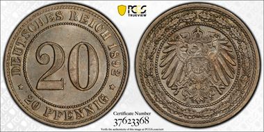 1892-A 20 Pfg J-14 MS62