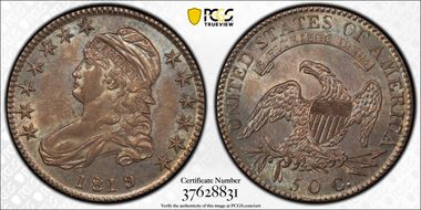 1819/8 50C Small 9 AU58