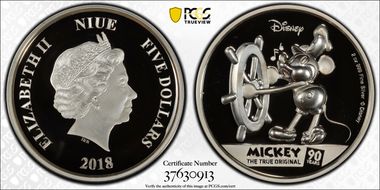 2018 $5 Mickey Mouse 90th Ann. High Relief PR70DCAM