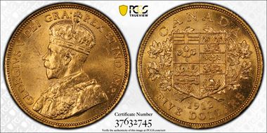 1912 $5 Gold Reserve MS65