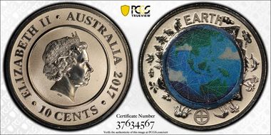 2017 10C Planetary Coins Earth Colorized MS70
