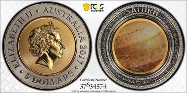 2017 $5 Planetary Coins Saturn Colorized MS70