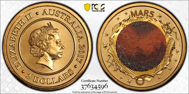 2017 $2 Planetary Coins Mars Colorized MS69