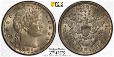 1892 25C AU58