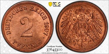 1907-A 2 Pfg MS65RD