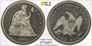 1865 $1 PR63CAM