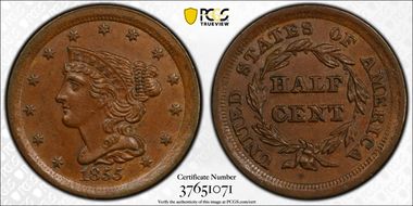 1855 1/2C MS62BN