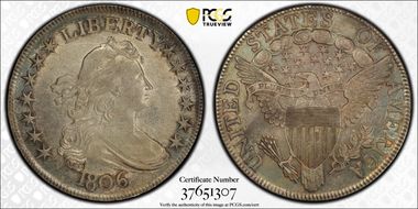 1806 50C Pointed 6, Stem AU50