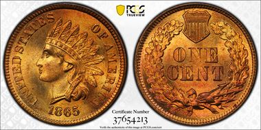 1865 1C Fancy 5 MS66+ RD