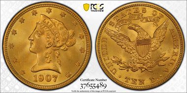 1907 $10 Liberty MS66
