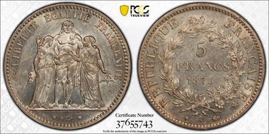 1875-A 5 Fr Gad-745a F-334 Petit A AU55