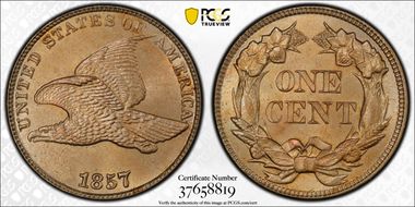 1857 1C Flying Eagle MS66