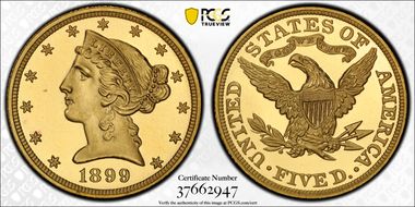 1899 $5 PR68DCAM