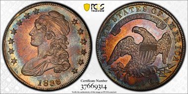 1836 50C Lettered Edge AU53