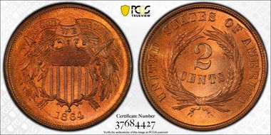 1864 2C Large Motto MS66+ RB