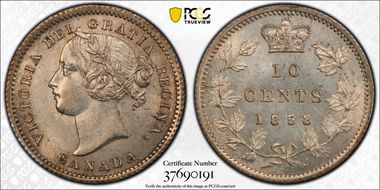 1858 10C 1st 8/5 MS63