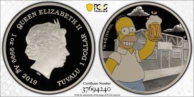 2019-P $1 Homer Simpson Colorized PR70DCAM