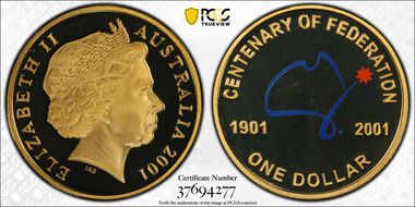 2001 $1 Centenary-Colorized PR69DCAM
