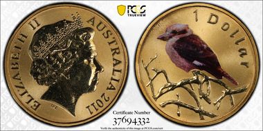 2011 $1 Kookaburra Al-Bronze Colorized MS67