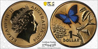 2014 $1 Ulysses Butterfly Colorized MS69